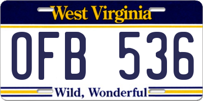 WV license plate OFB536