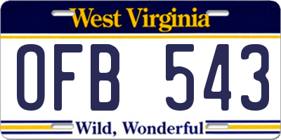 WV license plate OFB543