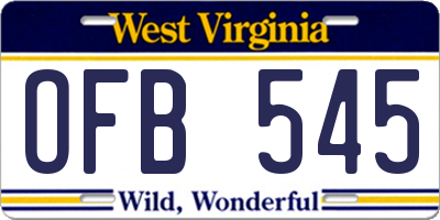 WV license plate OFB545