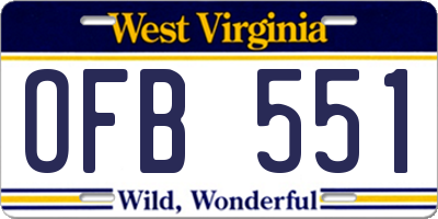 WV license plate OFB551