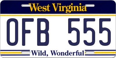 WV license plate OFB555