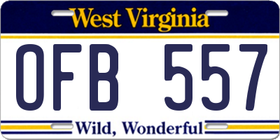 WV license plate OFB557