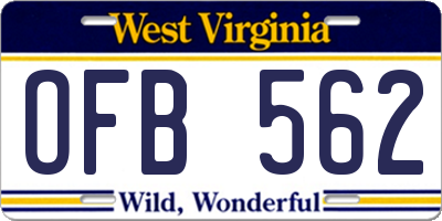 WV license plate OFB562