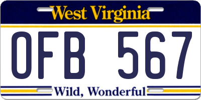 WV license plate OFB567