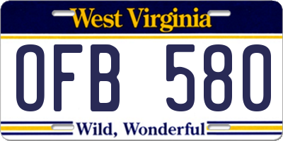 WV license plate OFB580