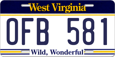WV license plate OFB581