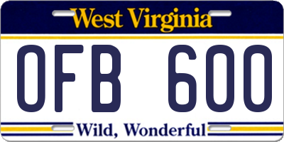 WV license plate OFB600