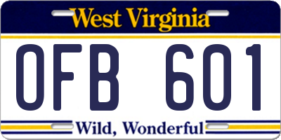 WV license plate OFB601