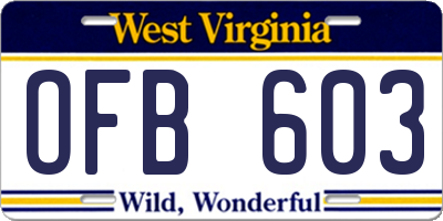 WV license plate OFB603