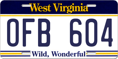 WV license plate OFB604