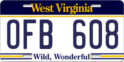 WV license plate OFB608