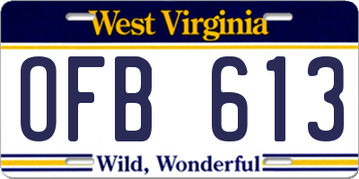 WV license plate OFB613