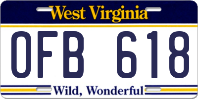 WV license plate OFB618