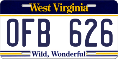 WV license plate OFB626