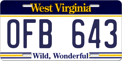 WV license plate OFB643