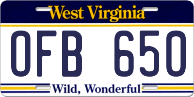 WV license plate OFB650