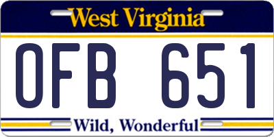 WV license plate OFB651