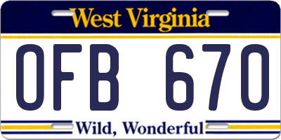 WV license plate OFB670