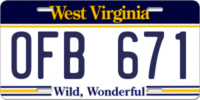 WV license plate OFB671