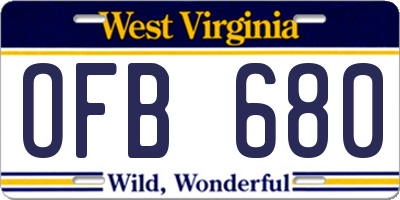WV license plate OFB680