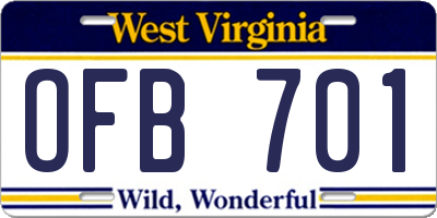 WV license plate OFB701