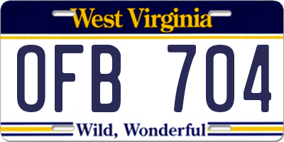 WV license plate OFB704