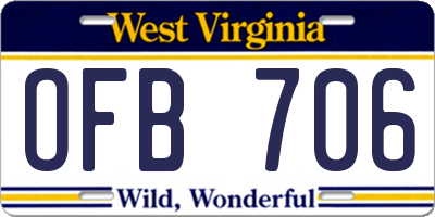 WV license plate OFB706