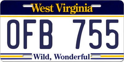 WV license plate OFB755