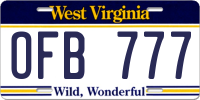 WV license plate OFB777
