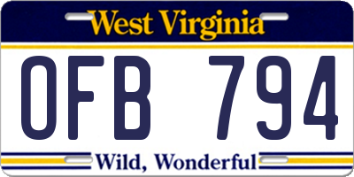 WV license plate OFB794