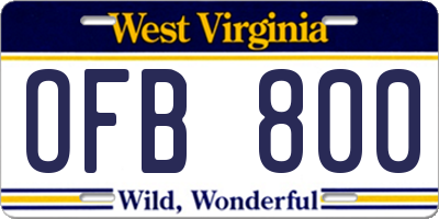 WV license plate OFB800