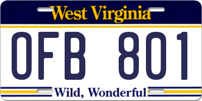 WV license plate OFB801