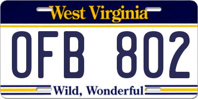 WV license plate OFB802