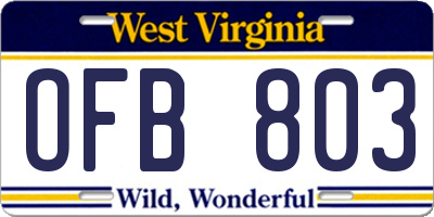 WV license plate OFB803