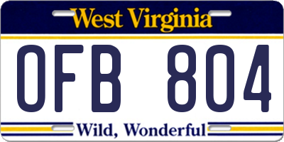 WV license plate OFB804