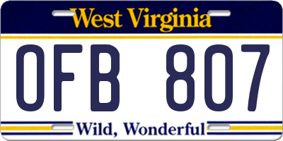 WV license plate OFB807
