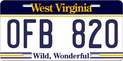 WV license plate OFB820