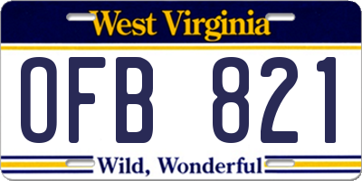 WV license plate OFB821