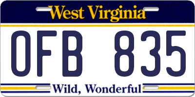 WV license plate OFB835