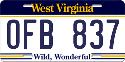 WV license plate OFB837