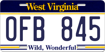 WV license plate OFB845