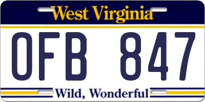 WV license plate OFB847