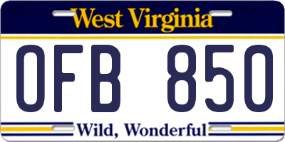 WV license plate OFB850