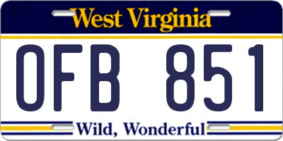 WV license plate OFB851