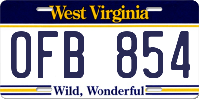WV license plate OFB854