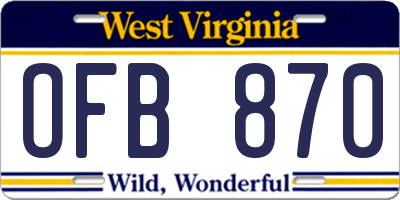 WV license plate OFB870
