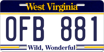 WV license plate OFB881
