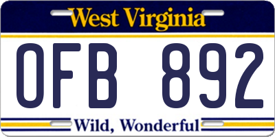 WV license plate OFB892