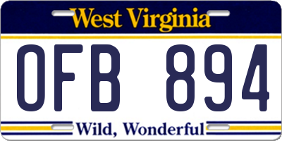 WV license plate OFB894