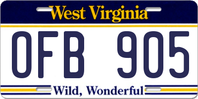 WV license plate OFB905